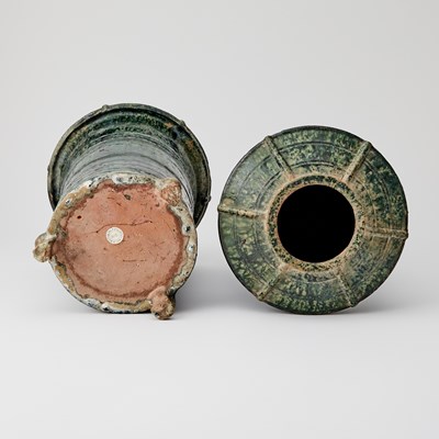 Lot 128 - Pair of Chinese Green Glazed Pottery Granary Vessels