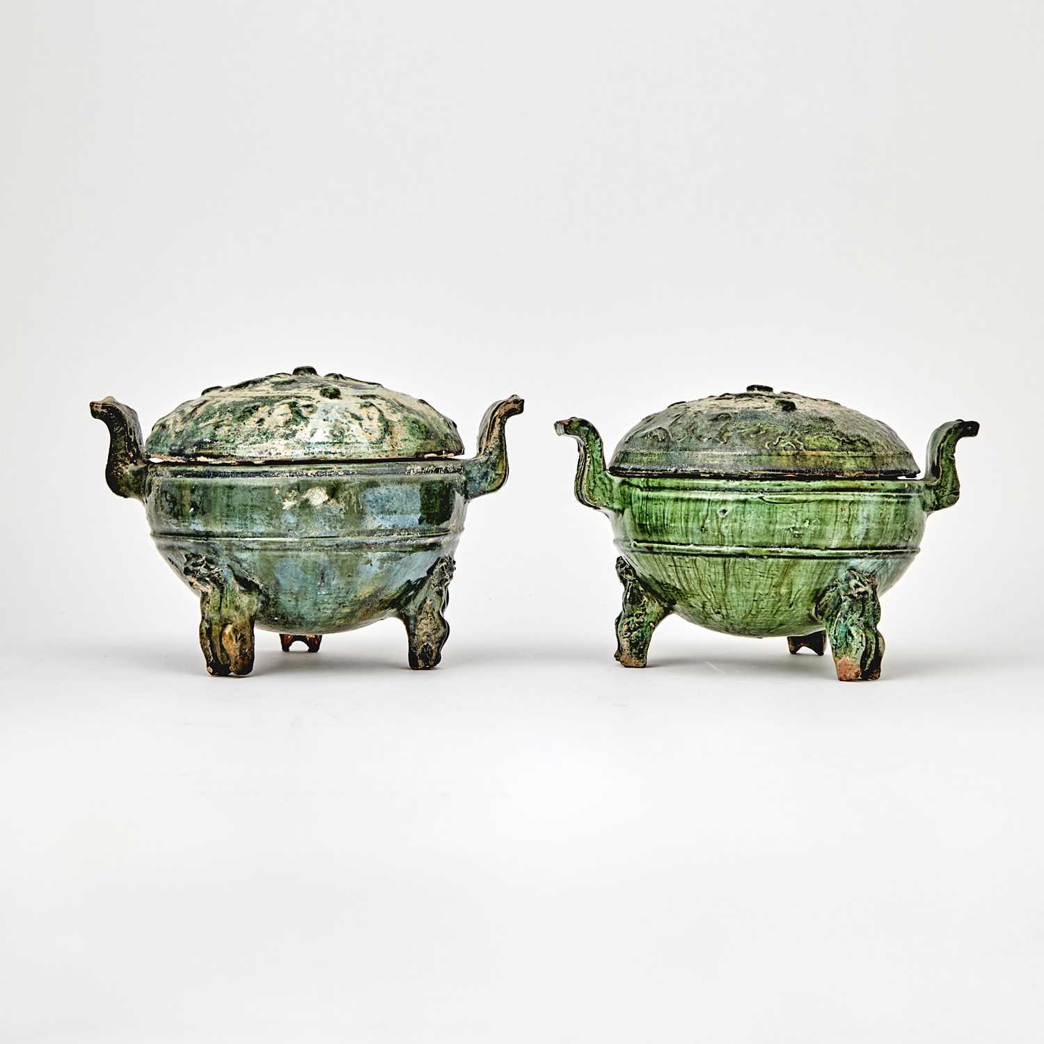 Lot 130 - Pair of Chinese Green Glazed Pottery Ding Vessels