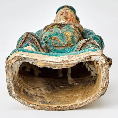 Lot 129 - Chinese Glazed Pottery Figure of Guandi and Shrine