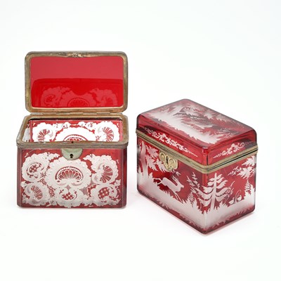 Lot 241 - Four Bohemian Blown Ruby Cut to Clear Glass Boxes Together with an Egg