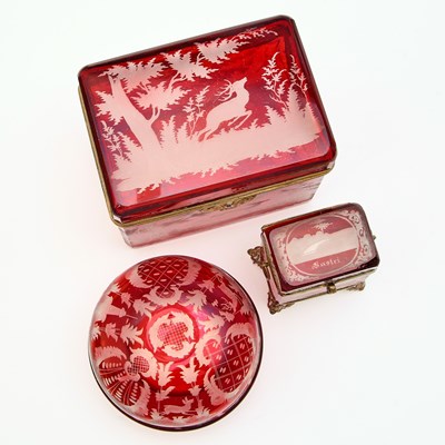 Lot 241 - Four Bohemian Blown Ruby Cut to Clear Glass Boxes Together with an Egg