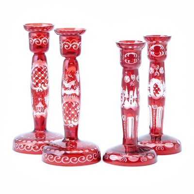 Lot 242 - Group of Bohemian Ruby Cut to Clear Glass Table Articles