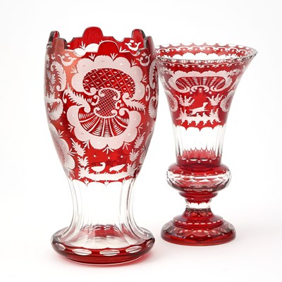 Lot 242 - Group of Bohemian Ruby Cut to Clear Glass Table Articles