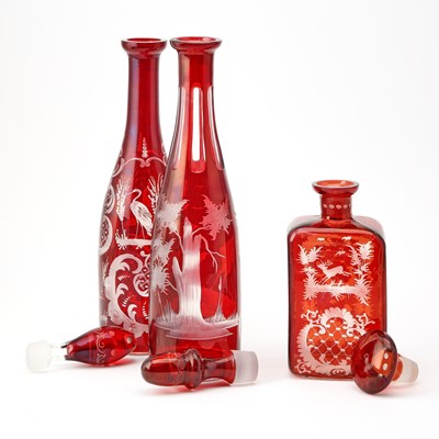 Lot 242 - Group of Bohemian Ruby Cut to Clear Glass Table Articles