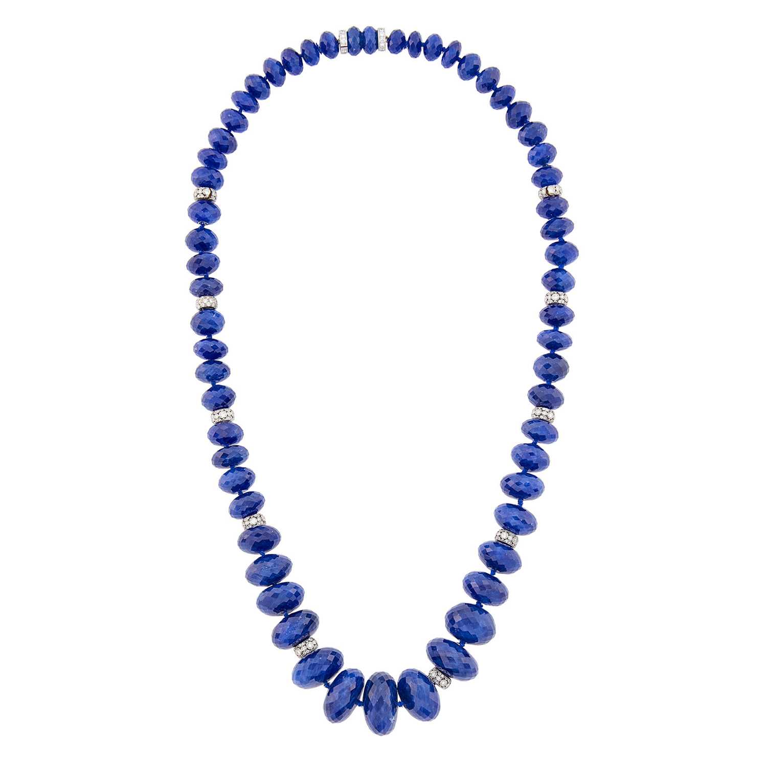 Lot 1050 - Sapphire Bead, Platinum and Diamond Necklace/Bracelet Combination