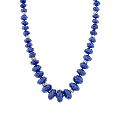 Lot 1050 - Sapphire Bead, Platinum and Diamond Necklace/Bracelet Combination