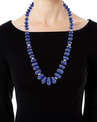 Lot 1050 - Sapphire Bead, Platinum and Diamond Necklace/Bracelet Combination