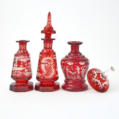 Lot 244 - Group of Bohemian Blown Ruby Cut to Clear Glass Table Articles