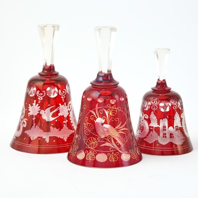 Lot 244 - Group of Bohemian Blown Ruby Cut to Clear Glass Table Articles
