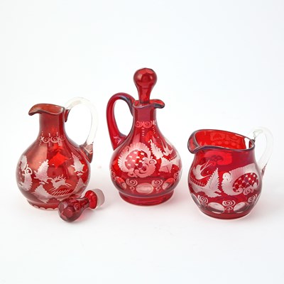 Lot 244 - Group of Bohemian Blown Ruby Cut to Clear Glass Table Articles
