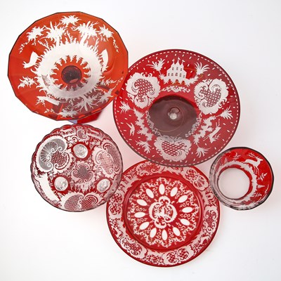 Lot 244 - Group of Bohemian Blown Ruby Cut to Clear Glass Table Articles