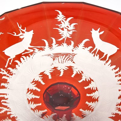 Lot 244 - Group of Bohemian Blown Ruby Cut to Clear Glass Table Articles