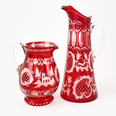 Lot 245 - Group of Bohemian Blown Ruby Cut to Clear Glass Table Articles