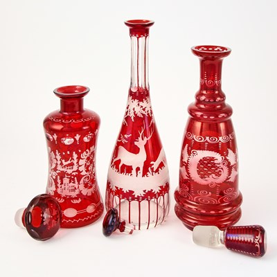 Lot 245 - Group of Bohemian Blown Ruby Cut to Clear Glass Table Articles
