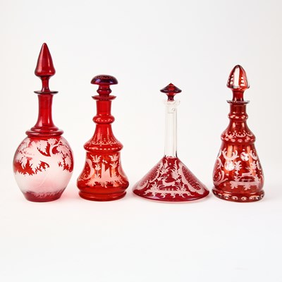 Lot 245 - Group of Bohemian Blown Ruby Cut to Clear Glass Table Articles