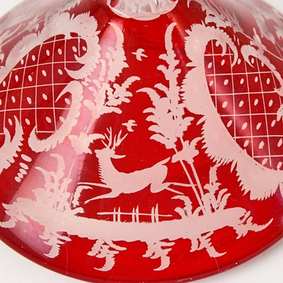 Lot 245 - Group of Bohemian Blown Ruby Cut to Clear Glass Table Articles