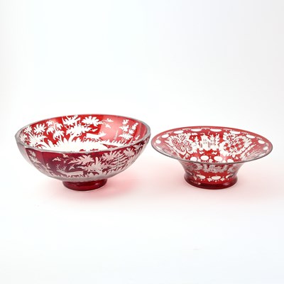 Lot 246 - Six Bohemian Blown Ruby Cut to Clear Glass Table Articles