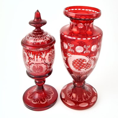 Lot 246 - Six Bohemian Blown Ruby Cut to Clear Glass Table Articles