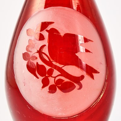 Lot 247 - Three Pairs of Bohemian Blown Ruby Cut to Clear Glass Vases