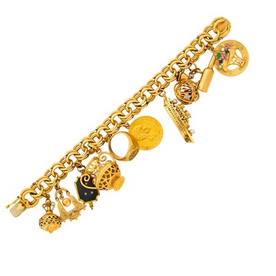 Lot 2177 - Gold and Gem-Set Charm Bracelet