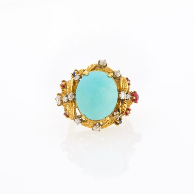 Lot 2044 - Gold, Turquoise, Synthetic and Gem-Set and Diamond Ring
