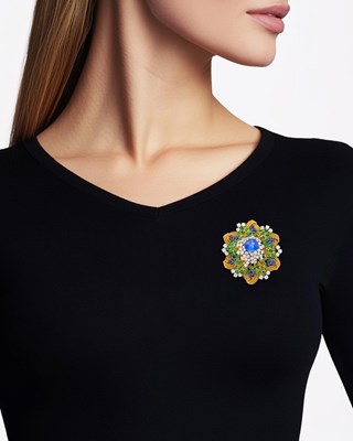 Lot 57 - David Webb Gold, Platinum, Sapphire, Emerald and Diamond Pendant Clip-Brooch
