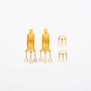 Lot 2204 - Gold Hoop Earring Jackets with Interchangeable Diamond and Pearl Ear Pendants