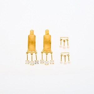 Lot 2204 - Gold Hoop Earring Jackets with Interchangeable Diamond and Pearl Ear Pendants