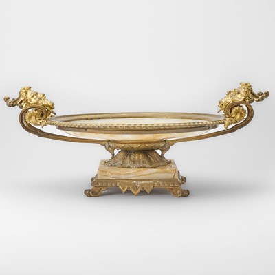 Lot 183 - Louis XV Style Gilt-Bronze Mounted Onyx Footed Centerpiece