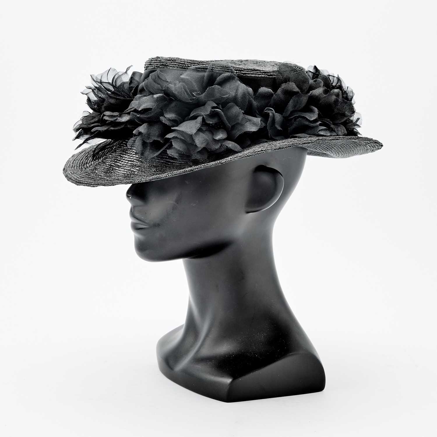 Lot 58 - Suzanne Couture Millinery Black Raffia and Organza Fascinator Hat