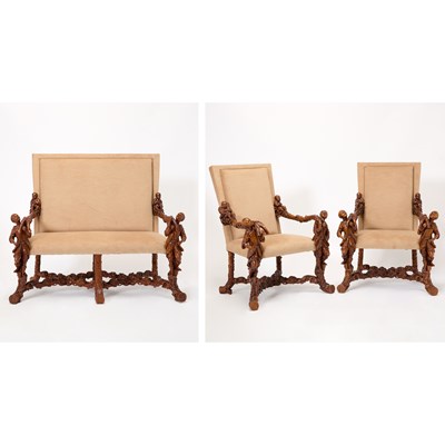 Lot 287 - Italian Baroque Style Carved Walnut Salon Suite