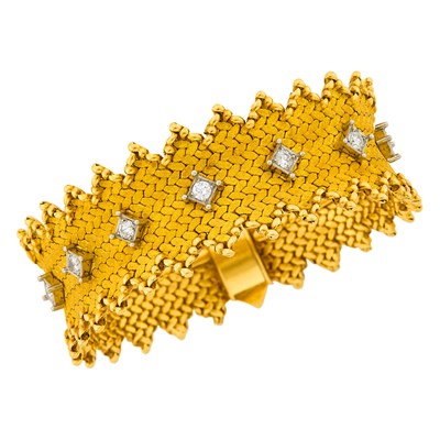 Lot 56 - Georges L'Enfant Gold, Platinum and Diamond Bracelet, France
