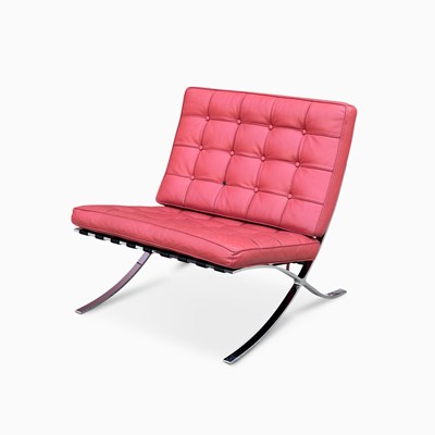 Lot 1114 - Upholstered and Chromed Metal "Barcelona" Style Chair
