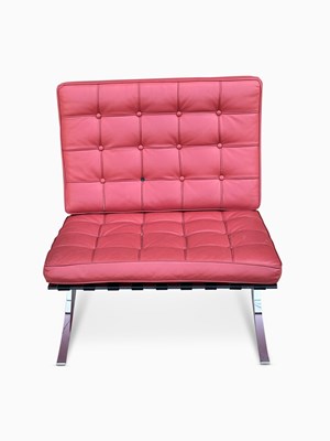 Lot 1114 - Upholstered and Chromed Metal "Barcelona" Style Chair