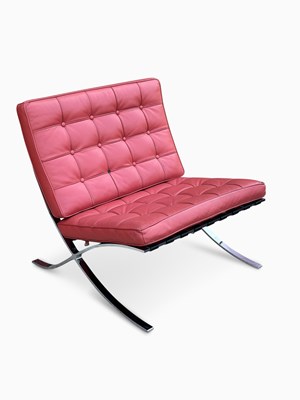 Lot 1114 - Upholstered and Chromed Metal "Barcelona" Style Chair