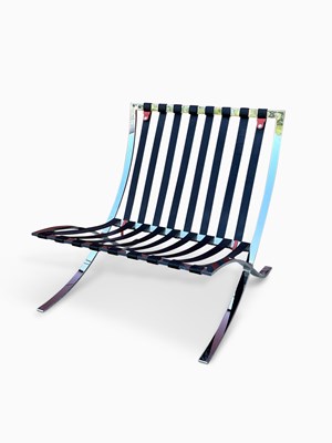 Lot 1114 - Upholstered and Chromed Metal "Barcelona" Style Chair