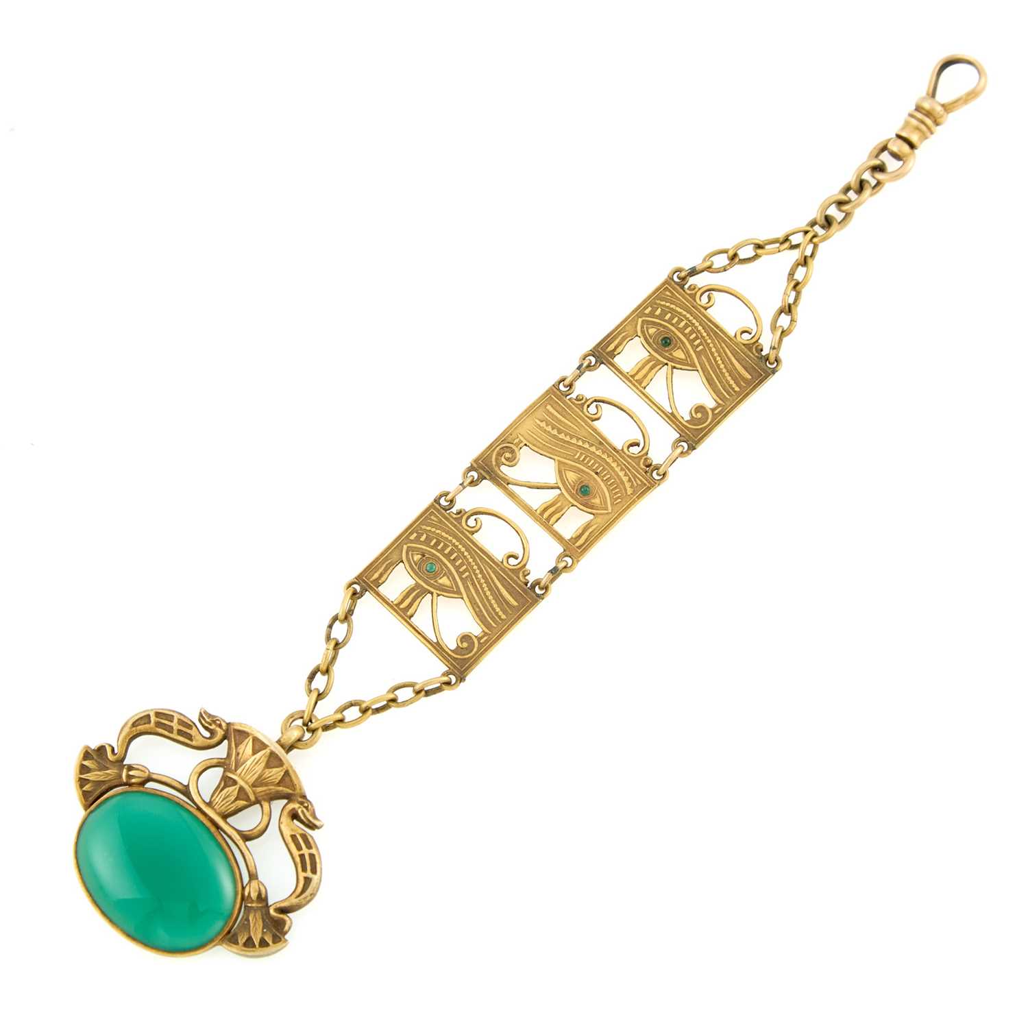 Lot 2155 - Egyptian Revival Gold and Green Onyx Fob