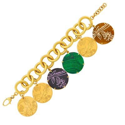 Lot 21 - Gucci Gold and Hardstone Charm Bracelet