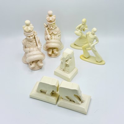 Lot 1089 - Group of Seven Cowan Figural Art Deco Pottery Articles