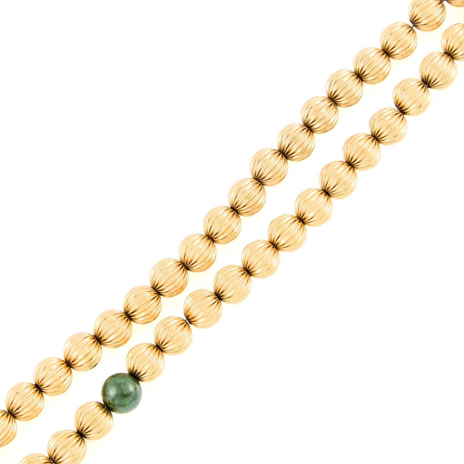 Lot 2206 - Double Strand Two-Color Gold and Nephrite Bead Bracelet