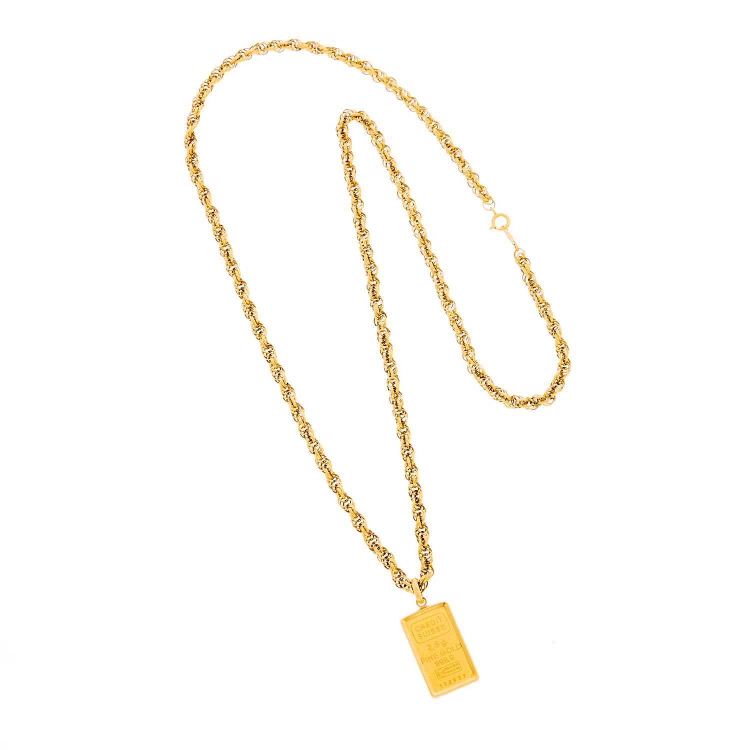 Lot 2215 - Gold Credit Suisse Pendant with Chain Necklace