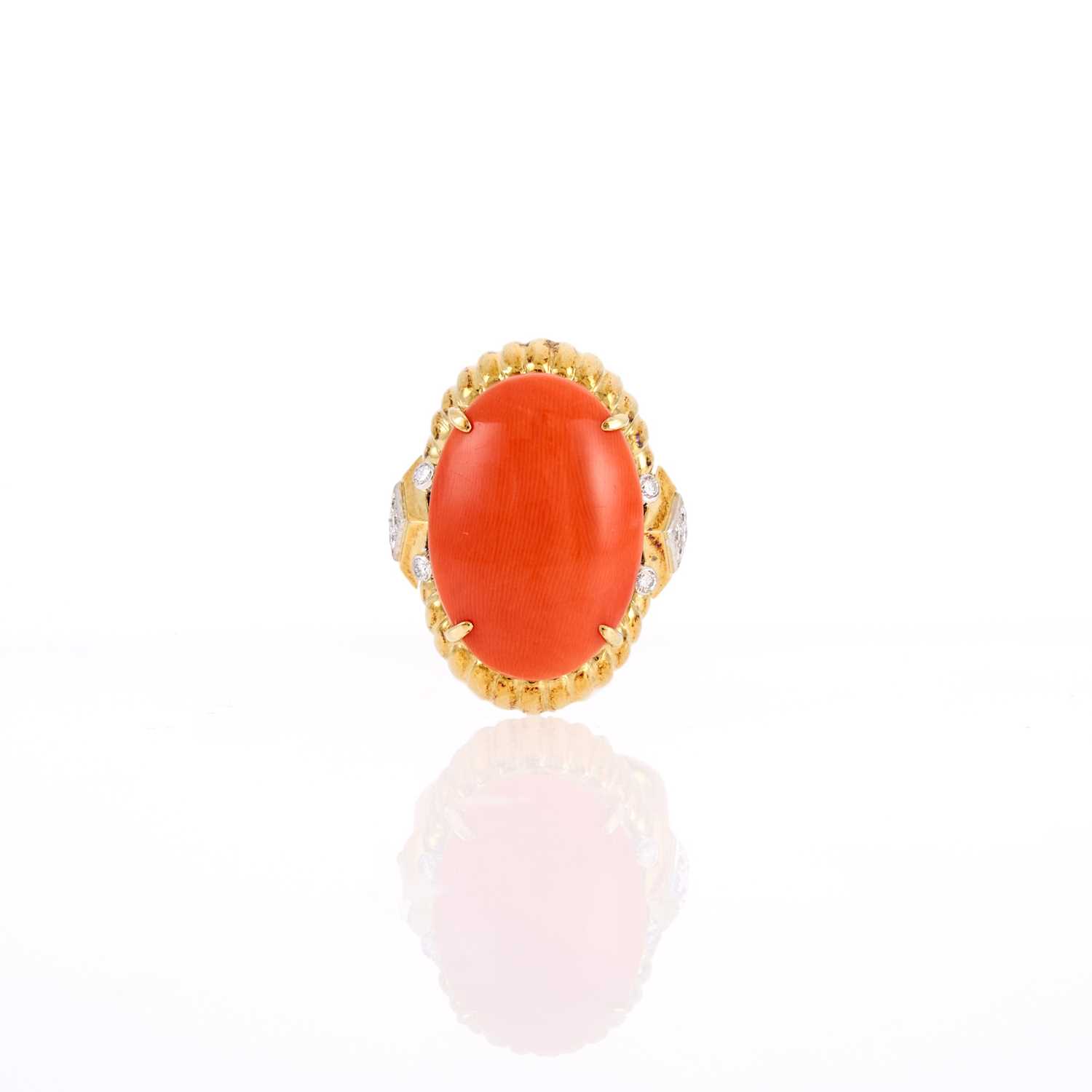 Lot 2007 - Gold, Coral and Diamond Ring