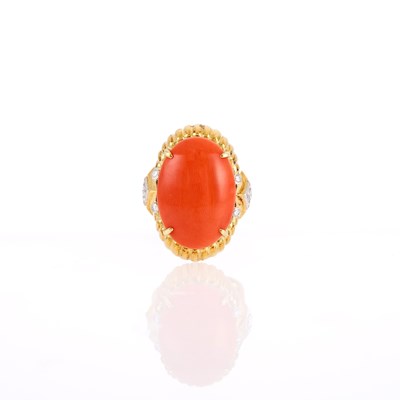 Lot 2007 - Gold, Coral and Diamond Ring
