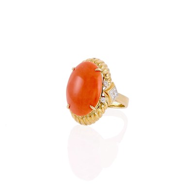Lot 2007 - Gold, Coral and Diamond Ring