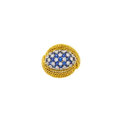 Lot 118 - Gold, Platinum, Sapphire and Diamond Dome Ring