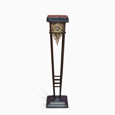 Lot 1099 - French Art Deco Wrought Iron Marble Top Plant Stand