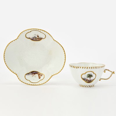 Lot 251 - Meissen Porcelain Quatrefoil Tea Cup and Saucer