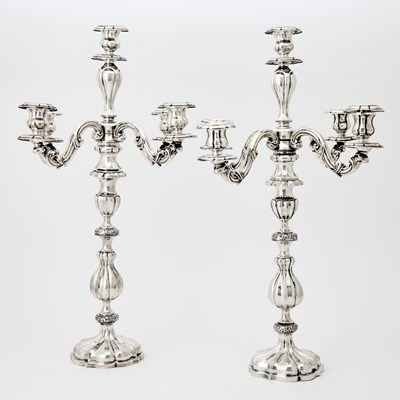 Lot 270 - Pair of Russian Silver Five-Light Candelabra