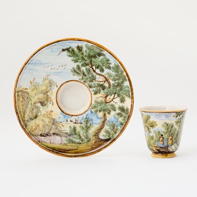 Lot 253 - Rare Castelli Maiolica Trembleuse Cup and Saucer