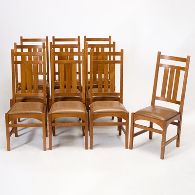 Lot Set of Ten Audi Stickley Oak Dining Chairs